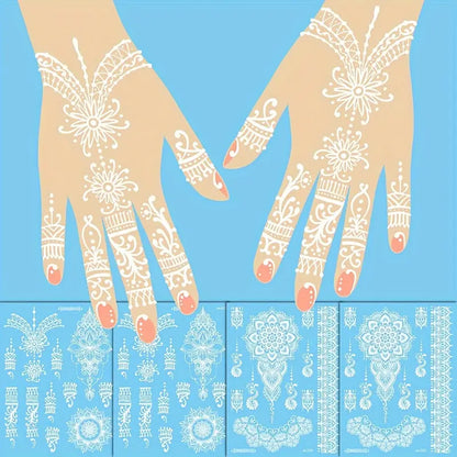 Waterproof white henna stickers by YelloTee for temporary mehndi tattoos, perfect for weddings, Eid, and festive occasions.