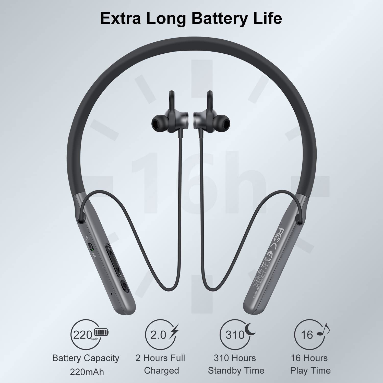 Yellotee Wireless Neckband Earphones 20H Playback Quick Charge