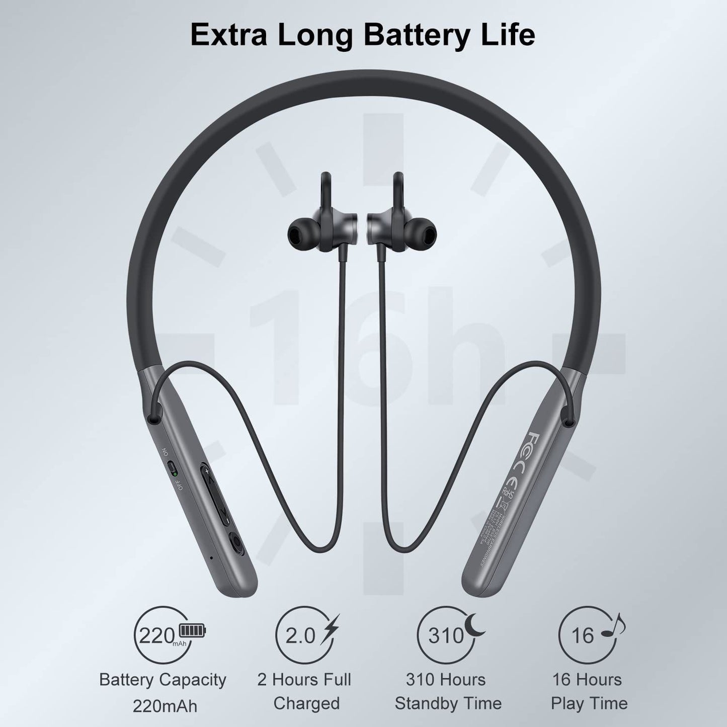 Yellotee Wireless Neckband Earphones 20H Playback Quick Charge