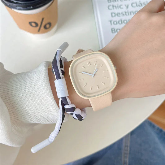 Yellotee Women’s Japanese Minimalist Square Quartz Watch with PU Band