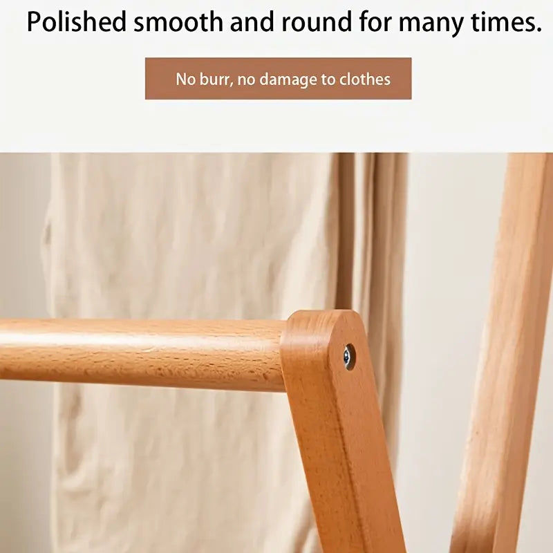Foldable solid wooden clothes rack with large storage capacity for bedroom wardrobe organization