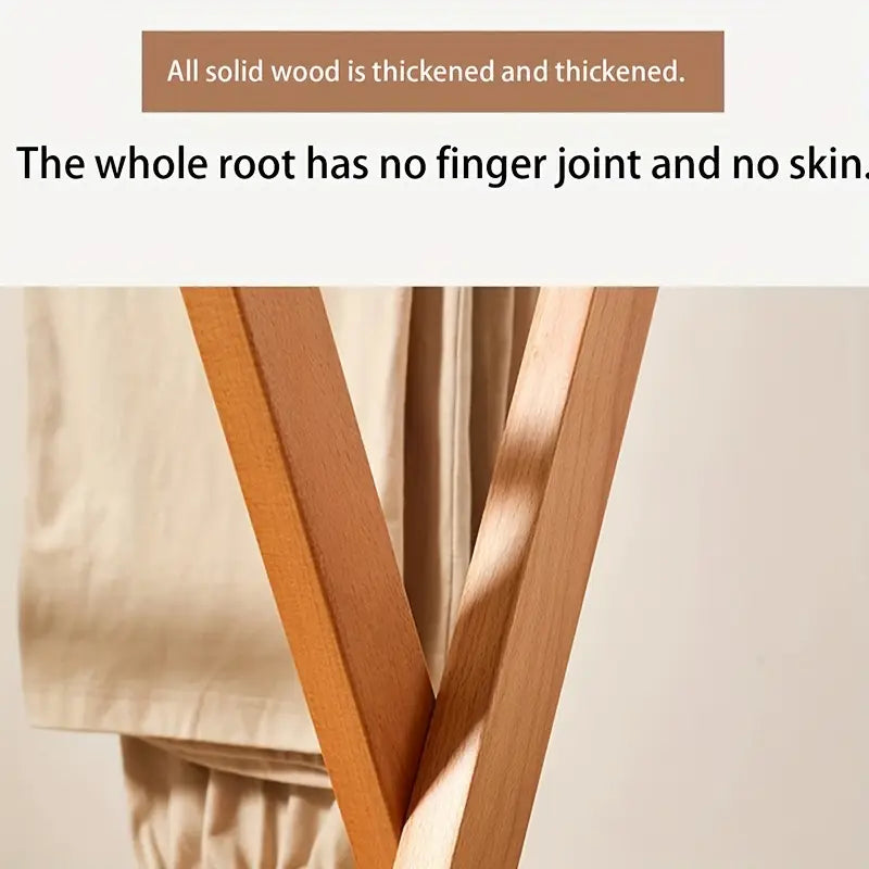 Foldable solid wooden clothes rack with large storage capacity for bedroom wardrobe organization