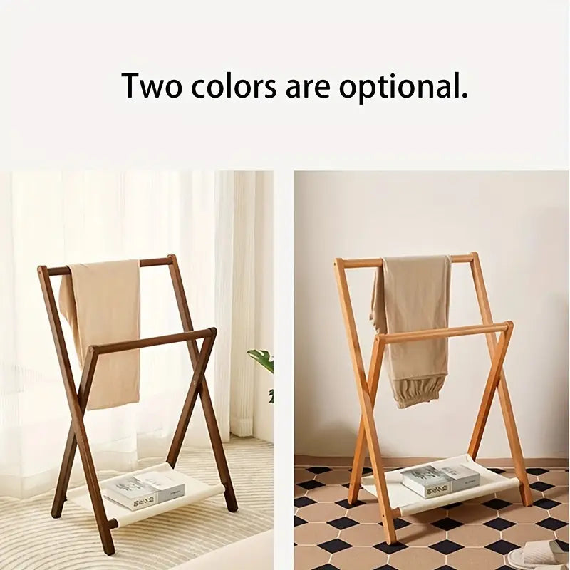 Foldable solid wooden clothes rack with large storage capacity for bedroom wardrobe organization