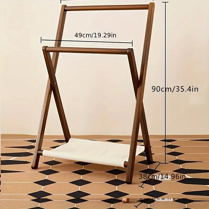 Foldable solid wooden clothes rack with large storage capacity for bedroom wardrobe organization