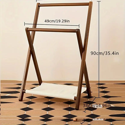Foldable solid wooden clothes rack with large storage capacity for bedroom wardrobe organization