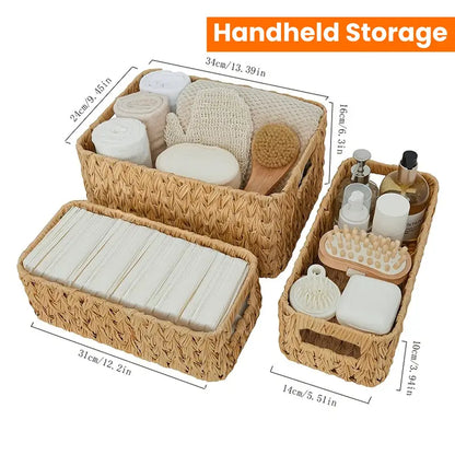 3-piece woven basket set with imitation vine design for desktop and shelf organization